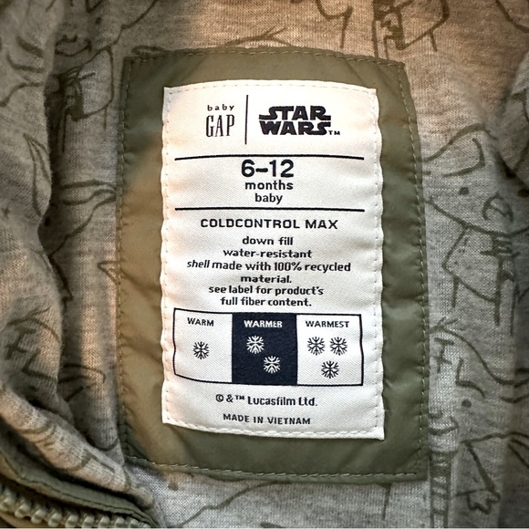 Gap Baby | Yoda - Star Wars Puffer Jacket - Sz 6/12 months - EUC - Picture 4 of 8